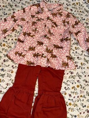 Girls Red Horse Print Formal Set